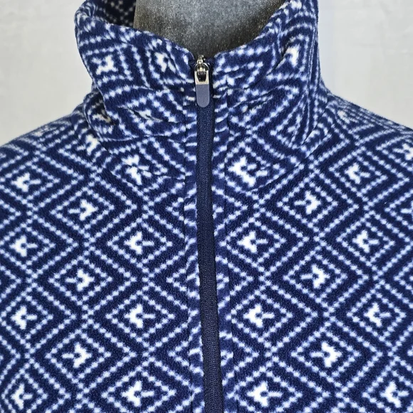 Lands' End Blue Geometric Fair Isle Fleece Pullover Preppy Winter Chic Sz.Small - Picture 4 of 14